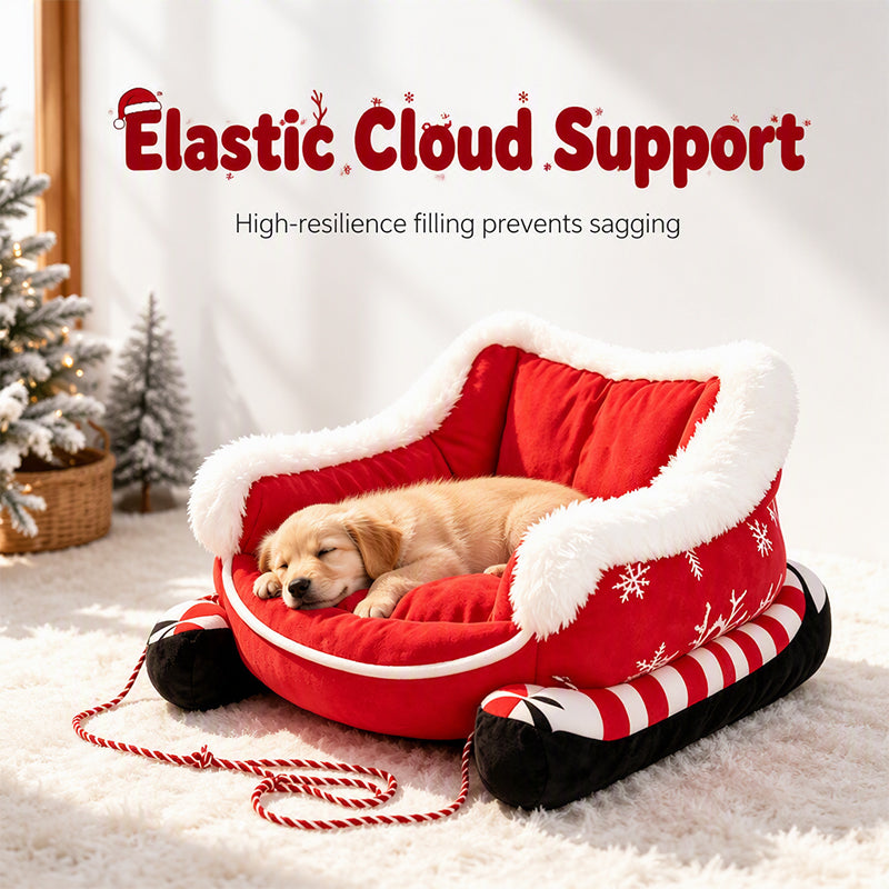 Soft PP cotton filling inside Christmas sleigh pet bed