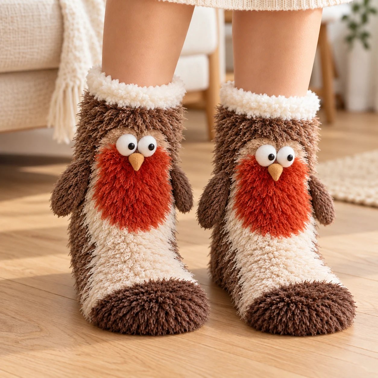 Robin fuzzy slipper socks