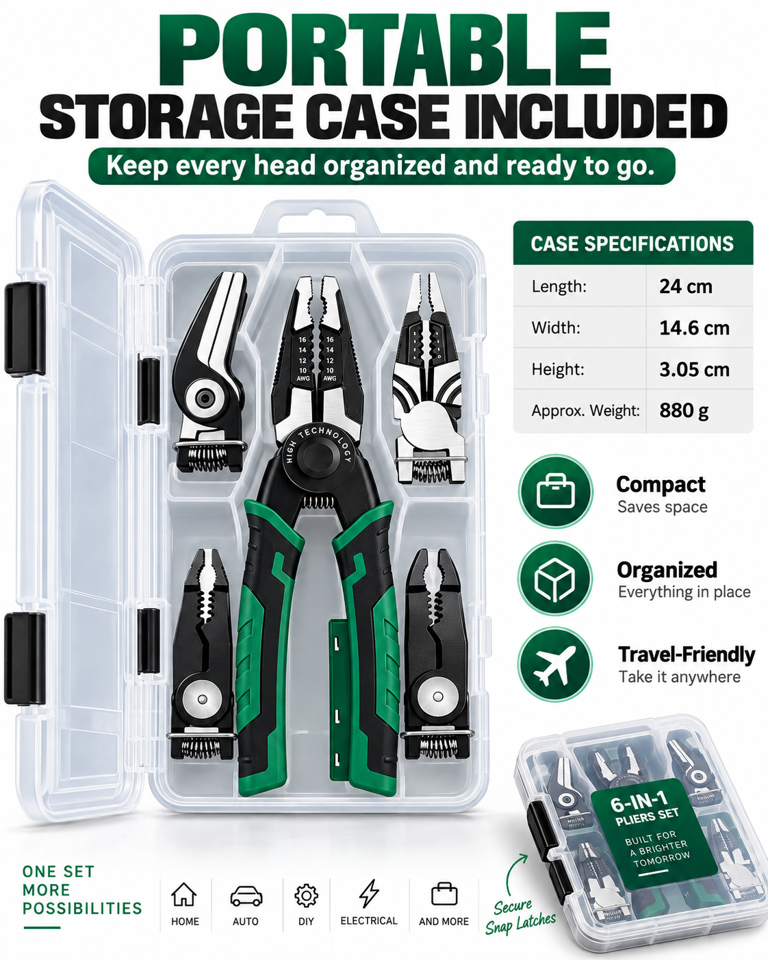 6-in-1 Interchangeable Head Pliers Set, Built-in 12-250V Voltage Detection