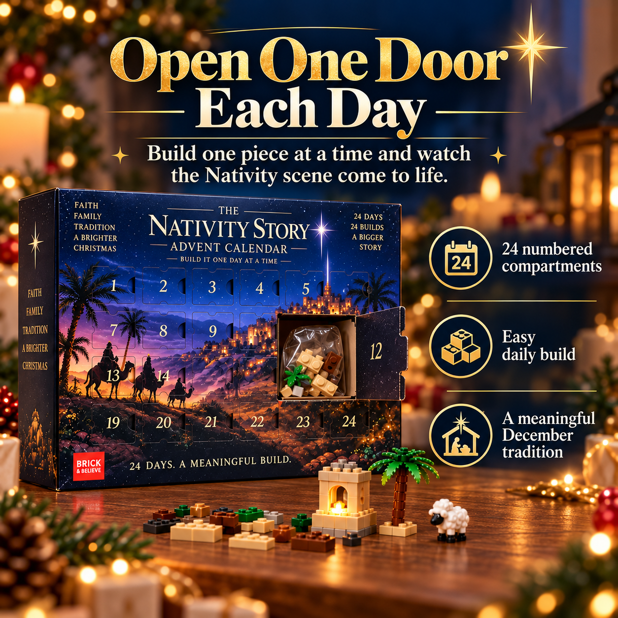 Nativity Advent Calendar – 24-Day Buildable Christmas Nativity Set Mystery Box