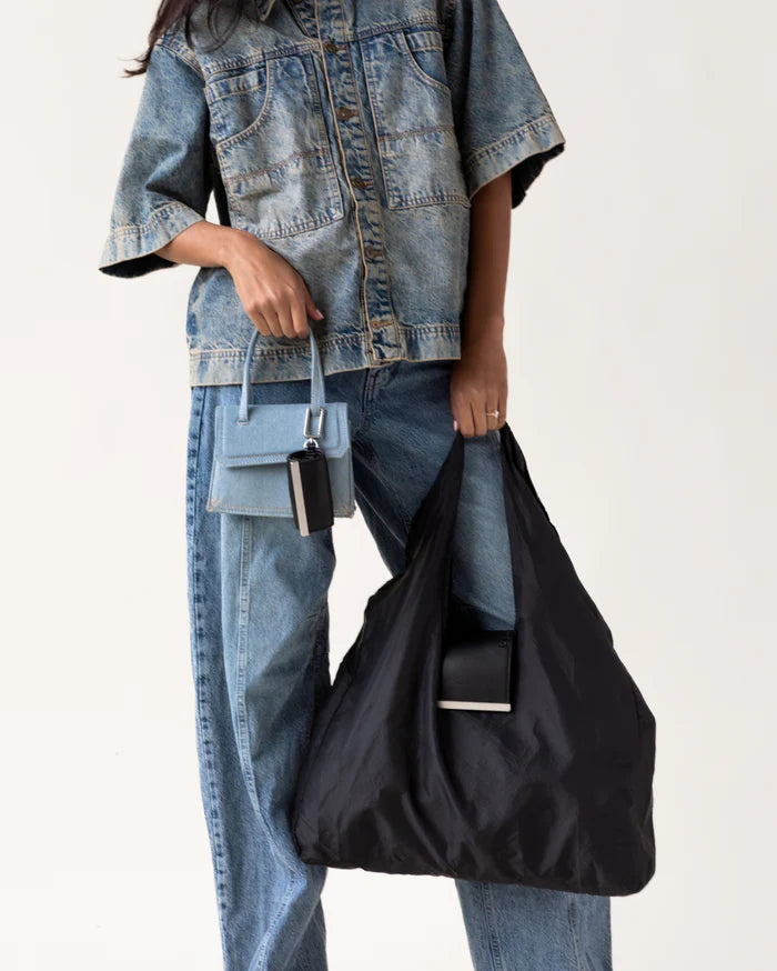 Keychain Tote Bag Compact & Expandable for On the Go, Foldable Tote Bag with Key Ring for Daily Errands - Black
