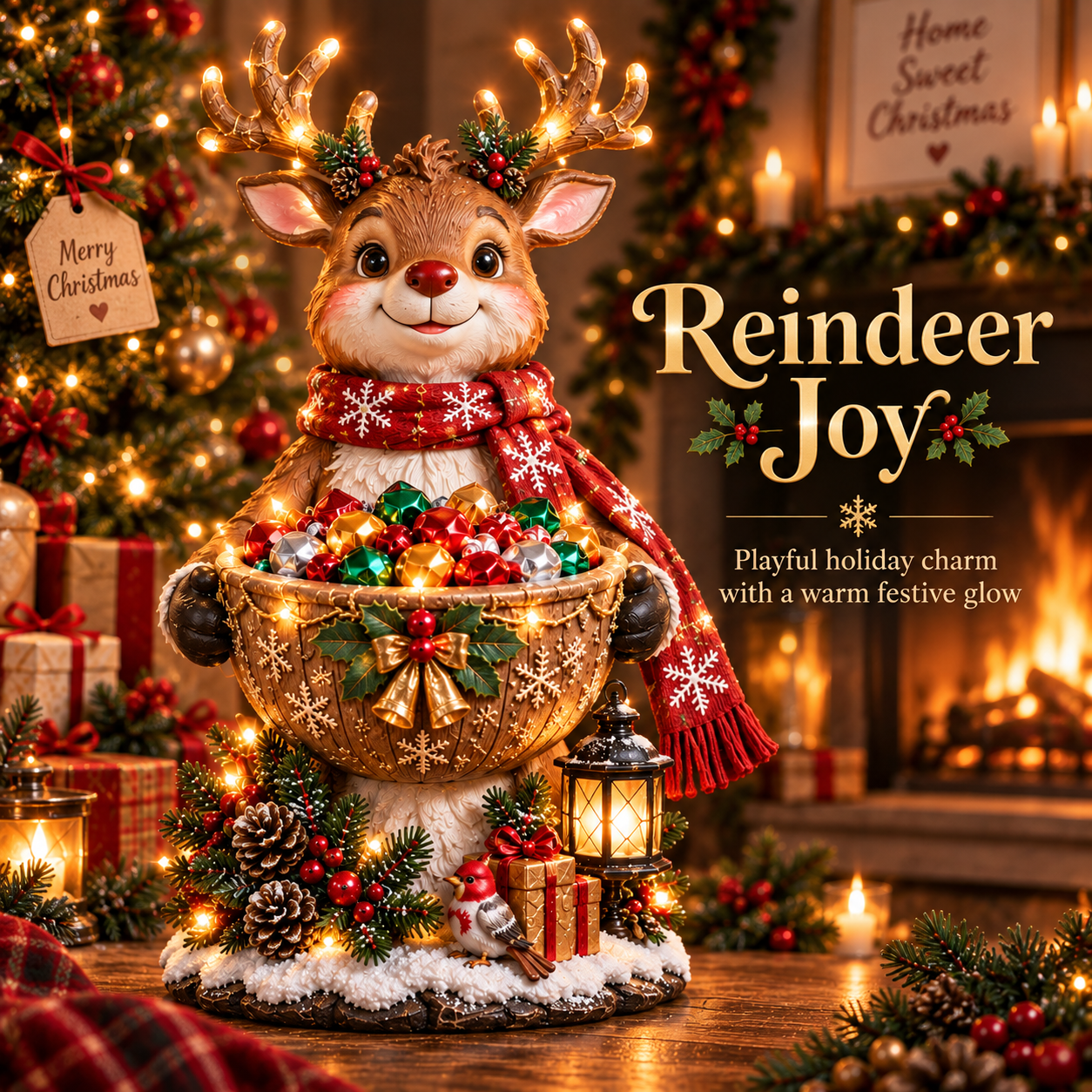 Reindeer Joy Christmas candy bowl