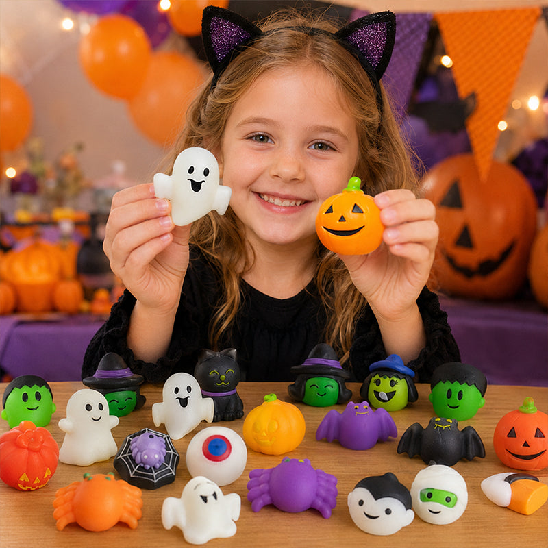 🦇🎃Halloween Squishies Stress Relief Toy Set, Classic Pumpkin/Ghost/Bat Shapes, Super Soft TPR Material with Elastic Squeeze Feel🧹Washable & Durable, Assorted 24/36/50pcs for Party Favors, Classroom Rewards & Trick-or-Treat🦇🪄