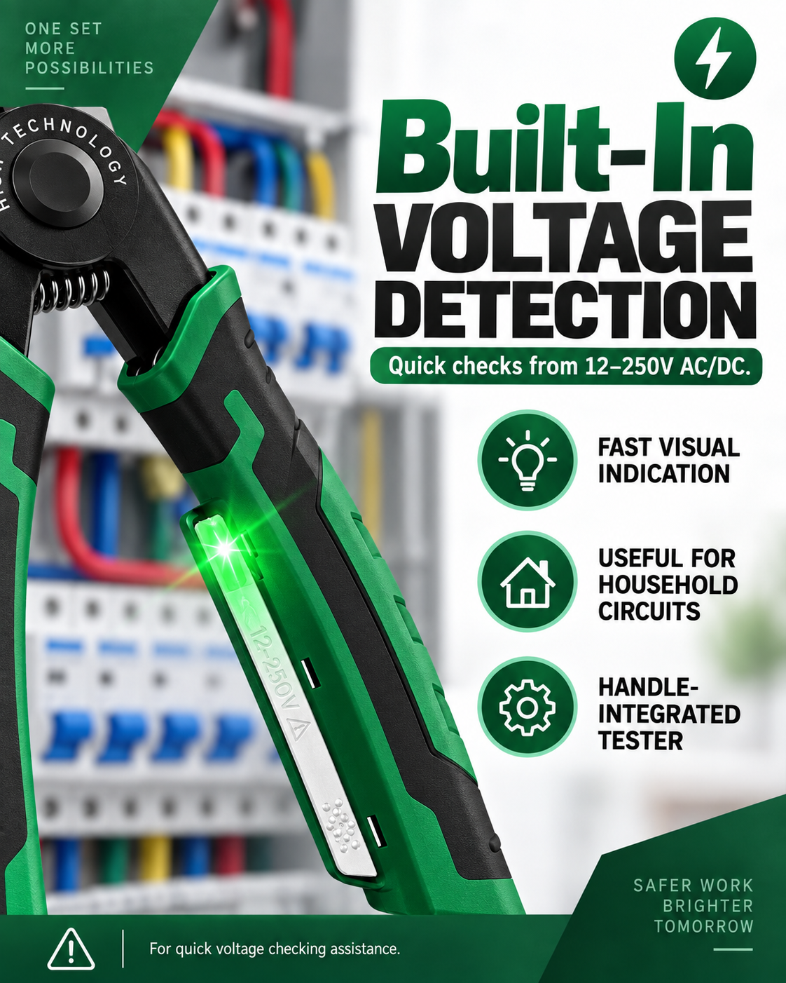 6-in-1 Interchangeable Head Pliers Set, Built-in 12-250V Voltage Detection