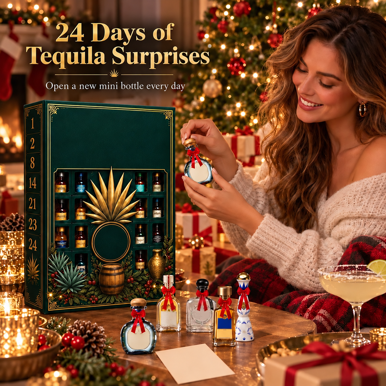 🎁✨ 24-Day Mini Tequila Bottle Advent Calendar – Holiday Countdown, Bar Decor & Collector Gift Mystery Box