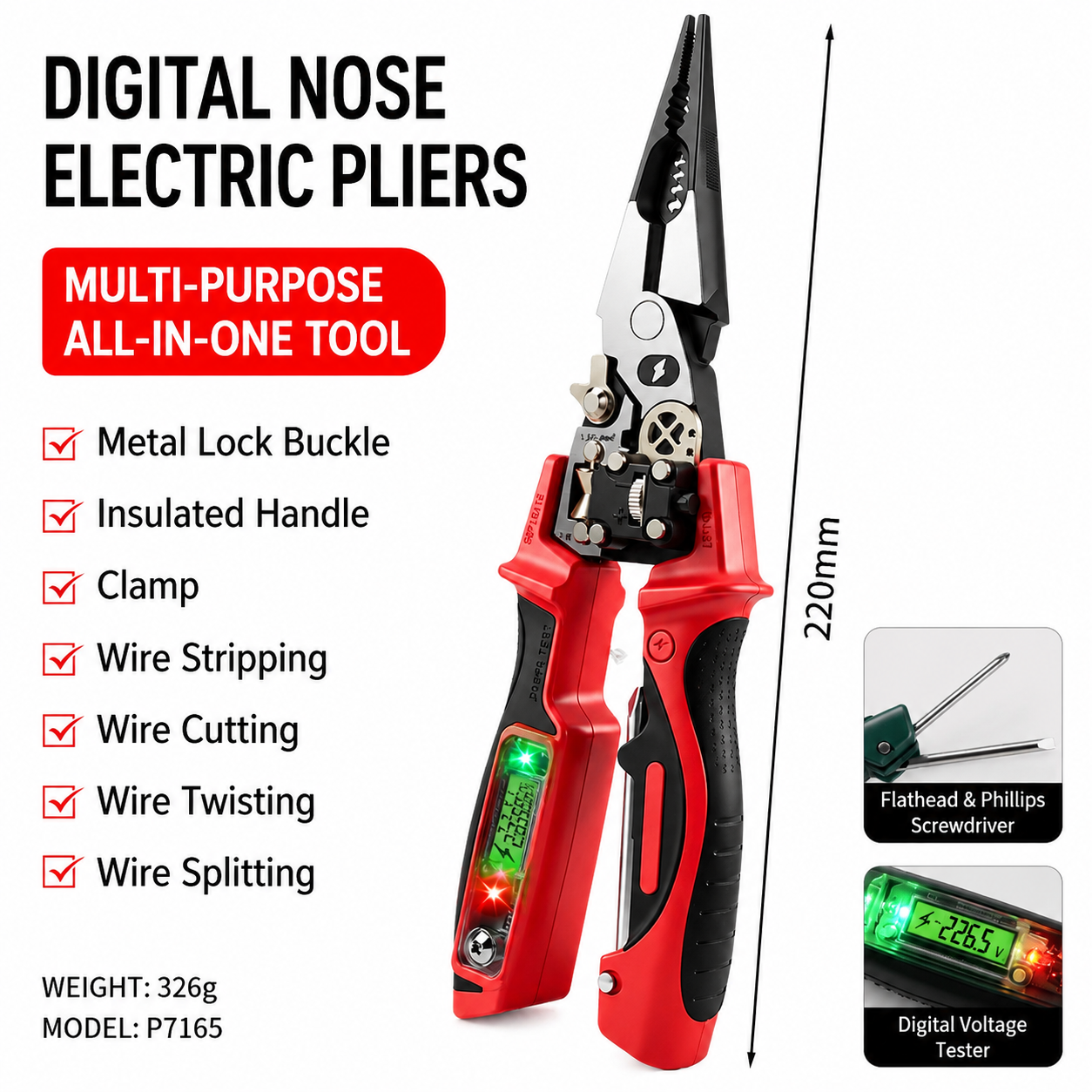 9-in-1 Multi-Functional Digital Display Electrician’s Pliers