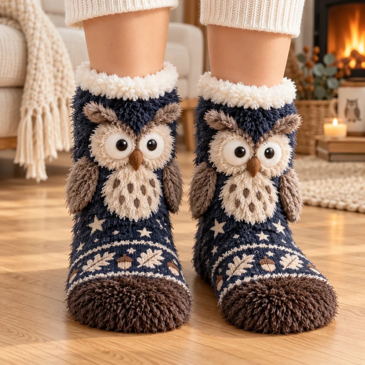 Owl fuzzy slipper socks