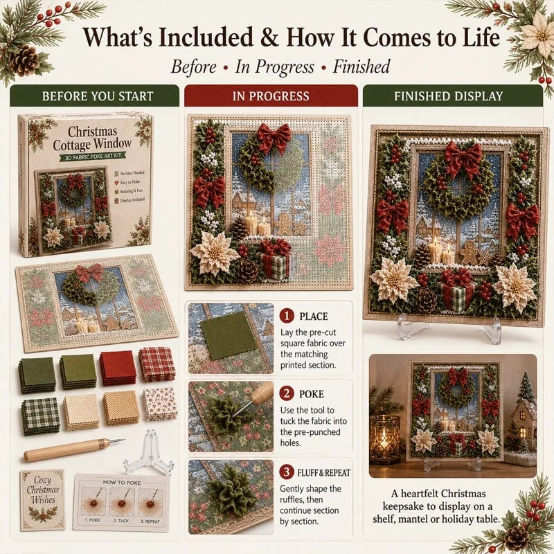 Premium 3D Christmas Fabric Poke Art Kit | No-Sew Holiday Craft