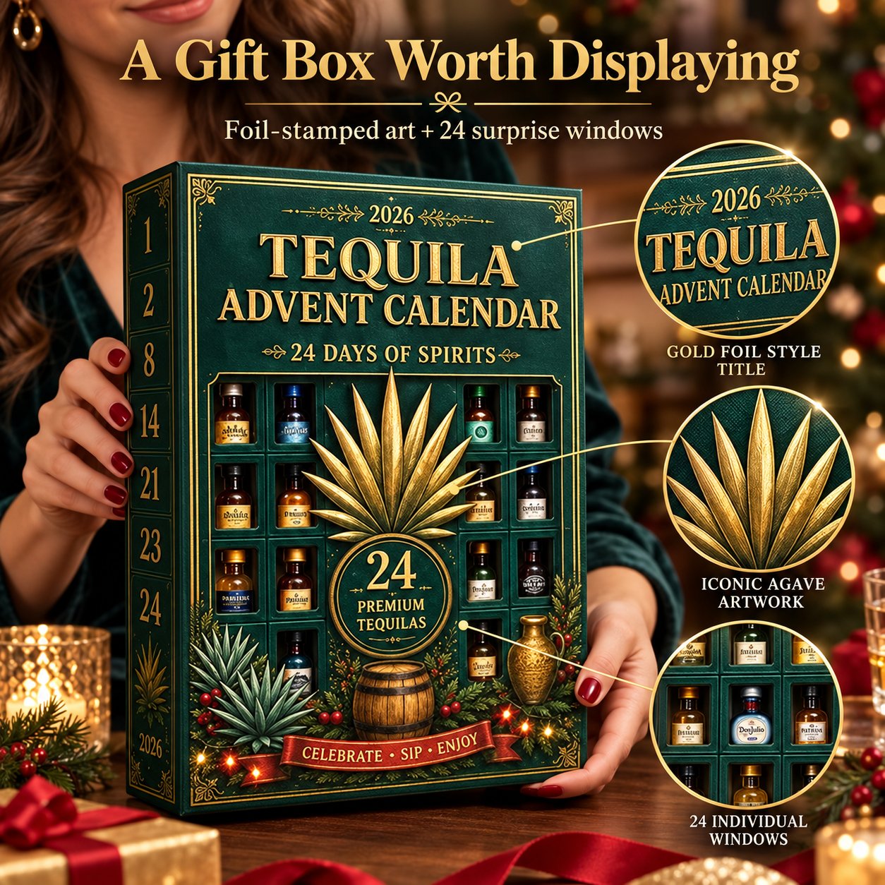 🎁✨ 24-Day Mini Tequila Bottle Advent Calendar – Holiday Countdown, Bar Decor & Collector Gift Mystery Box