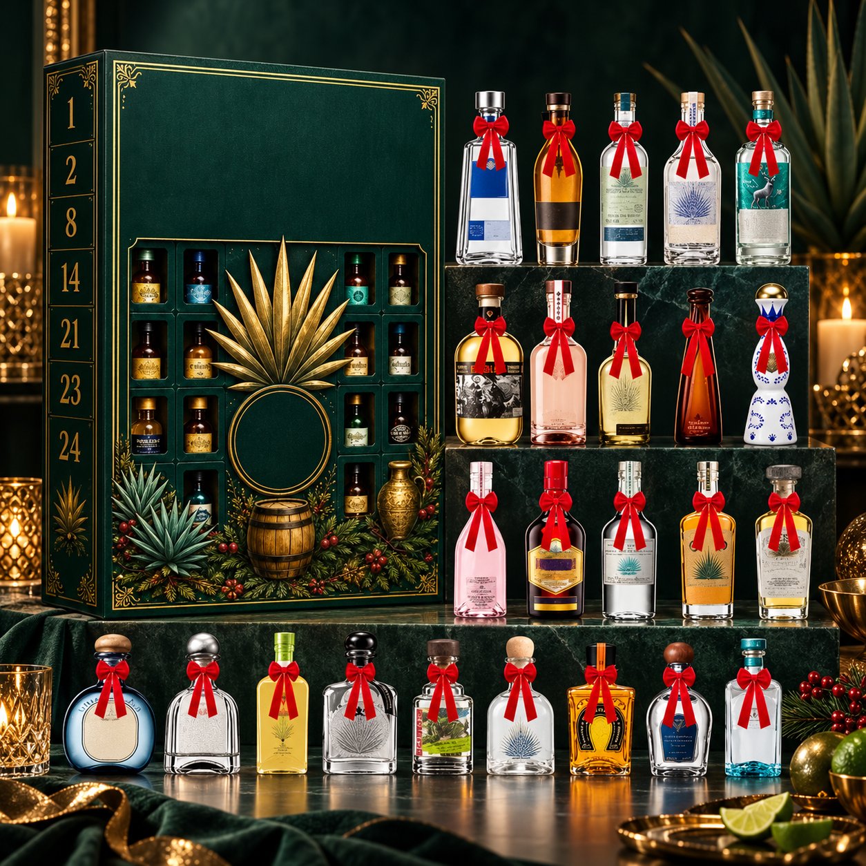 🎁✨ 24-Day Mini Tequila Bottle Advent Calendar – Holiday Countdown, Bar Decor & Collector Gift Mystery Box