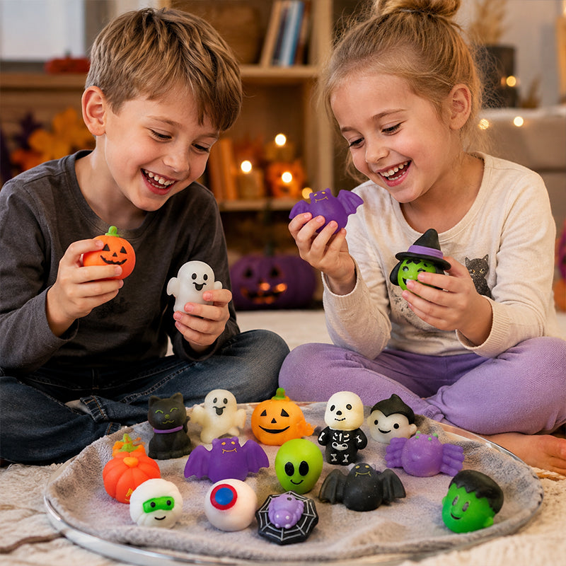 🦇🎃Halloween Squishies Stress Relief Toy Set, Classic Pumpkin/Ghost/Bat Shapes, Super Soft TPR Material with Elastic Squeeze Feel🧹Washable & Durable, Assorted 24/36/50pcs for Party Favors, Classroom Rewards & Trick-or-Treat🦇🪄