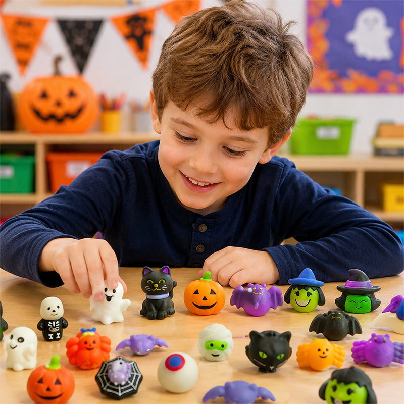 🦇🎃Halloween Squishies Stress Relief Toy Set, Classic Pumpkin/Ghost/Bat Shapes, Super Soft TPR Material with Elastic Squeeze Feel🧹Washable & Durable, Assorted 24/36/50pcs for Party Favors, Classroom Rewards & Trick-or-Treat🦇🪄