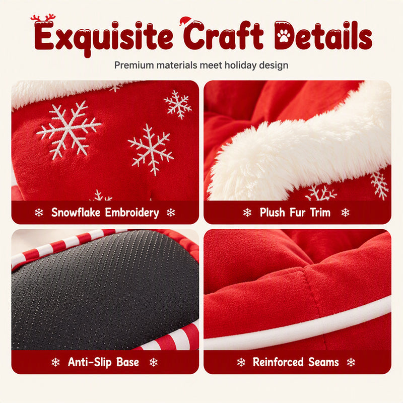 Detailed stitching and festive design of sleigh pet bed