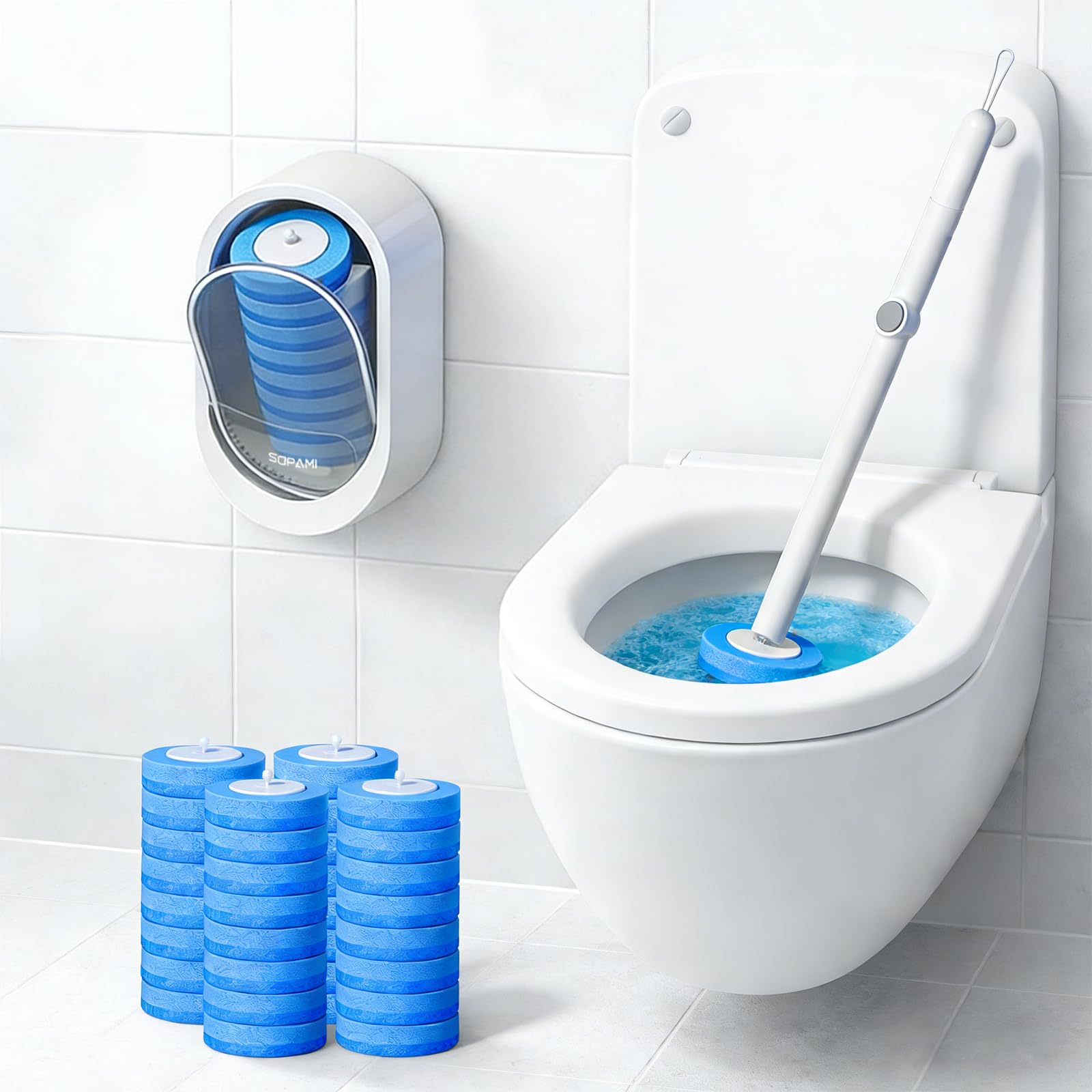 Disposable Toilet Brush System with 32 Refills