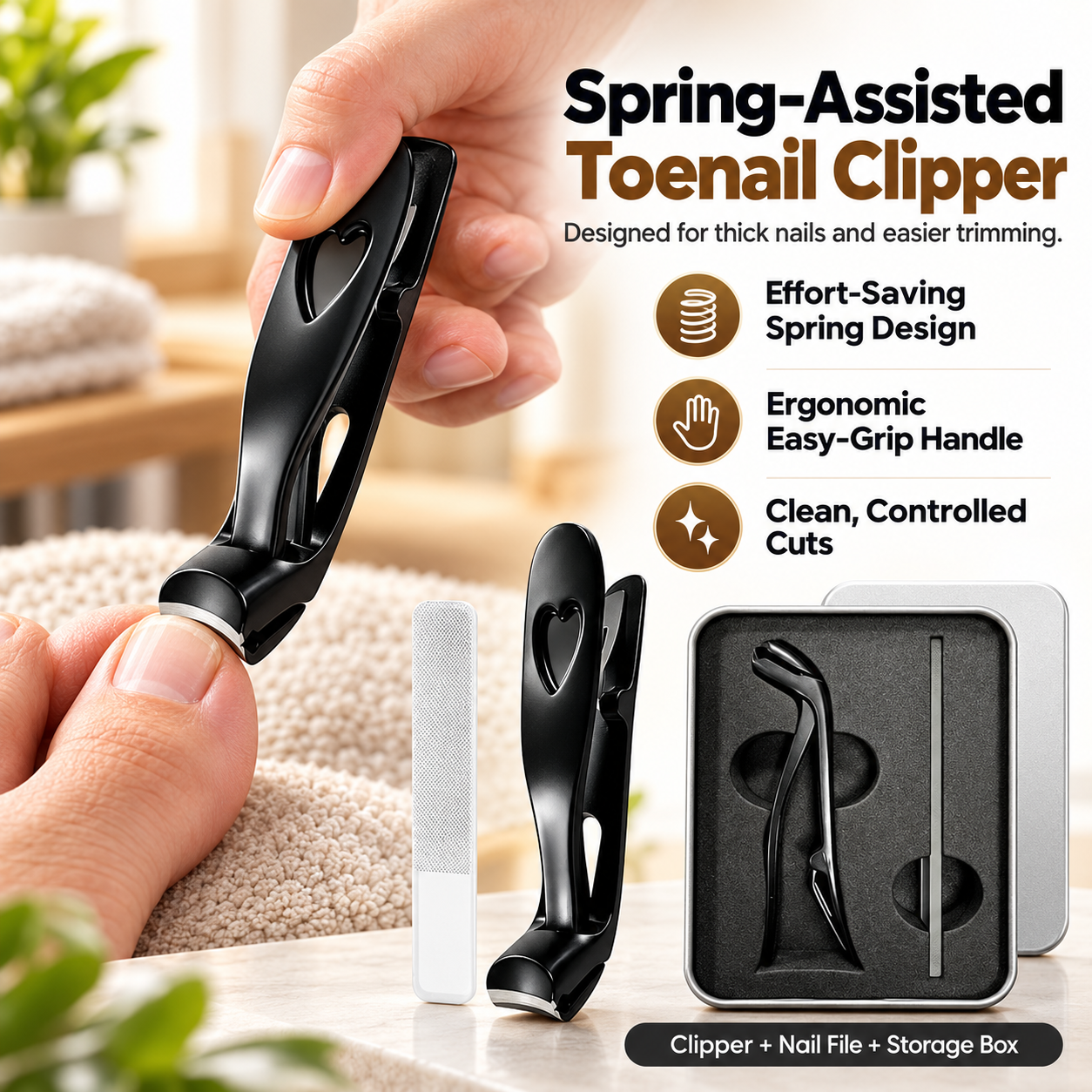 WIDE-OPENING POWDERSTEEL NAIL CLIPPER EFFORTLESS TRIMMING, COMFORTABLE NAIL CARE