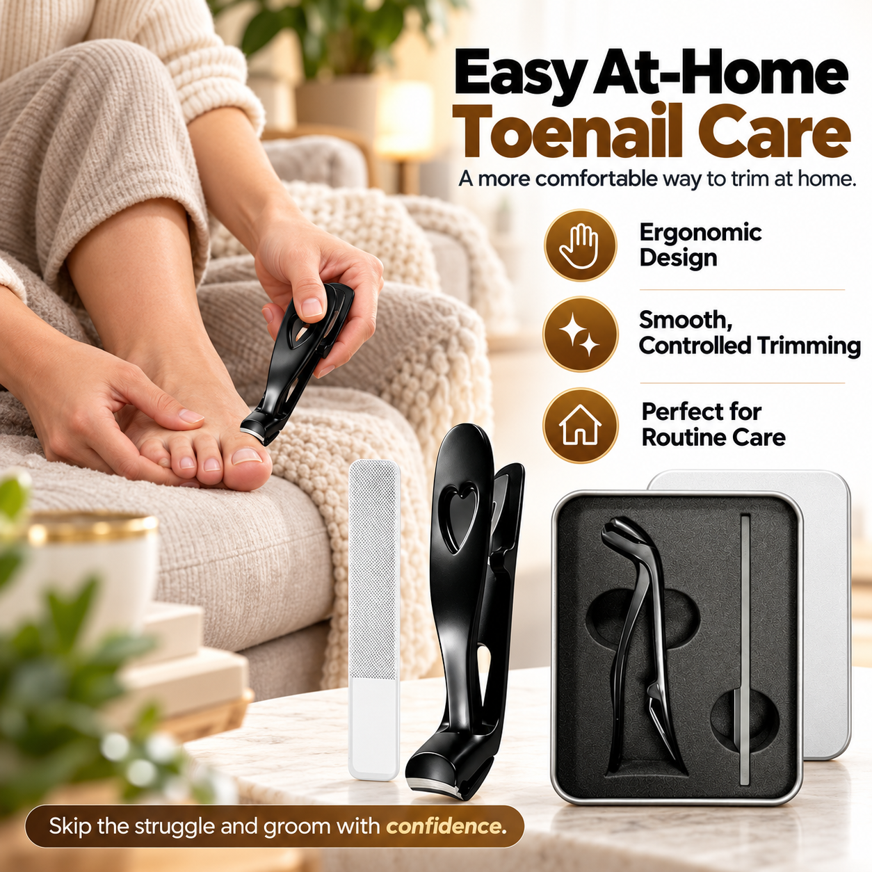 WIDE-OPENING POWDERSTEEL NAIL CLIPPER EFFORTLESS TRIMMING, COMFORTABLE NAIL CARE