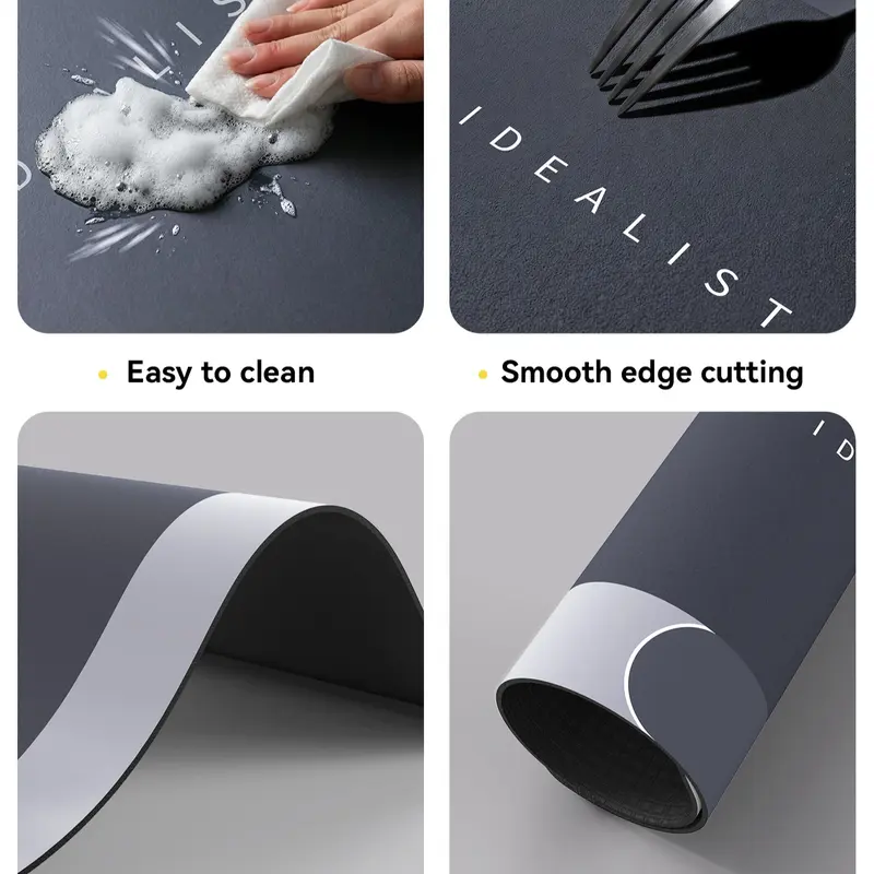 Bath mat details showing its flexible profile, finished edges, and easy-clean surface