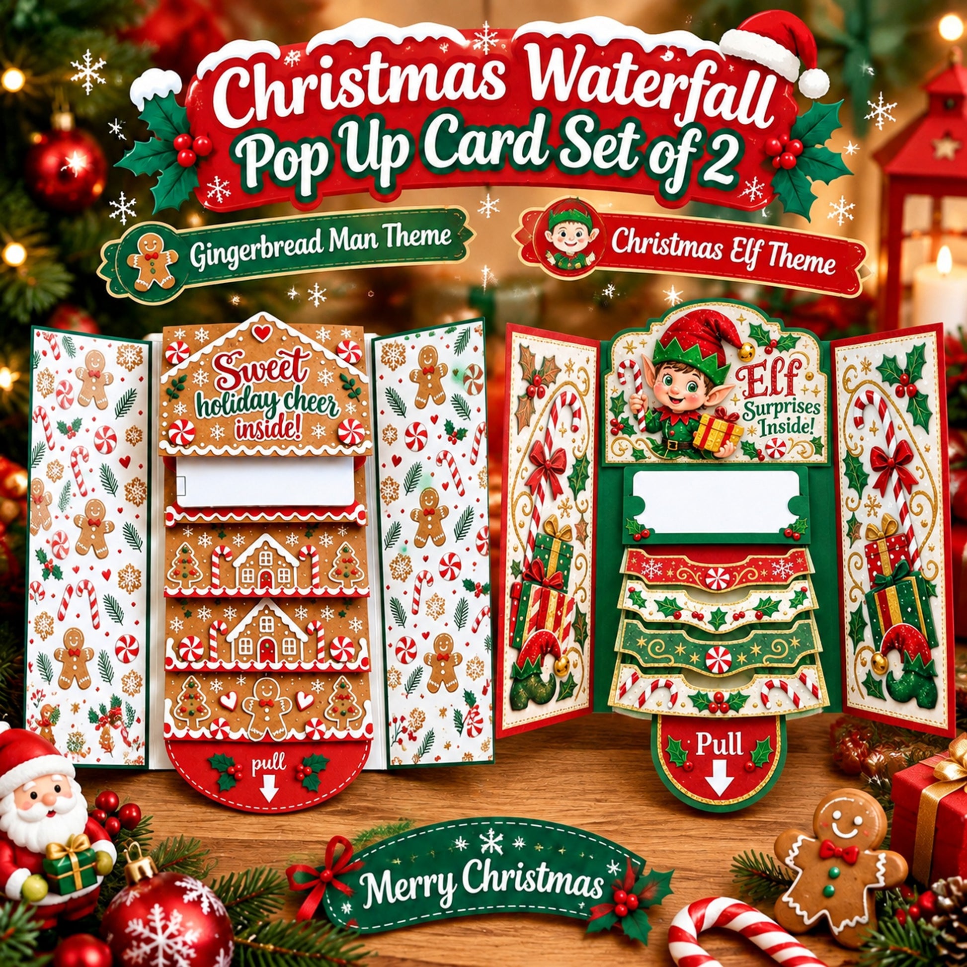 💝70% OFF!!!-Ready for Christmas!🎄🎁Christmas Pull-Tab 3D Greeting Card – Interactive Sliding Design