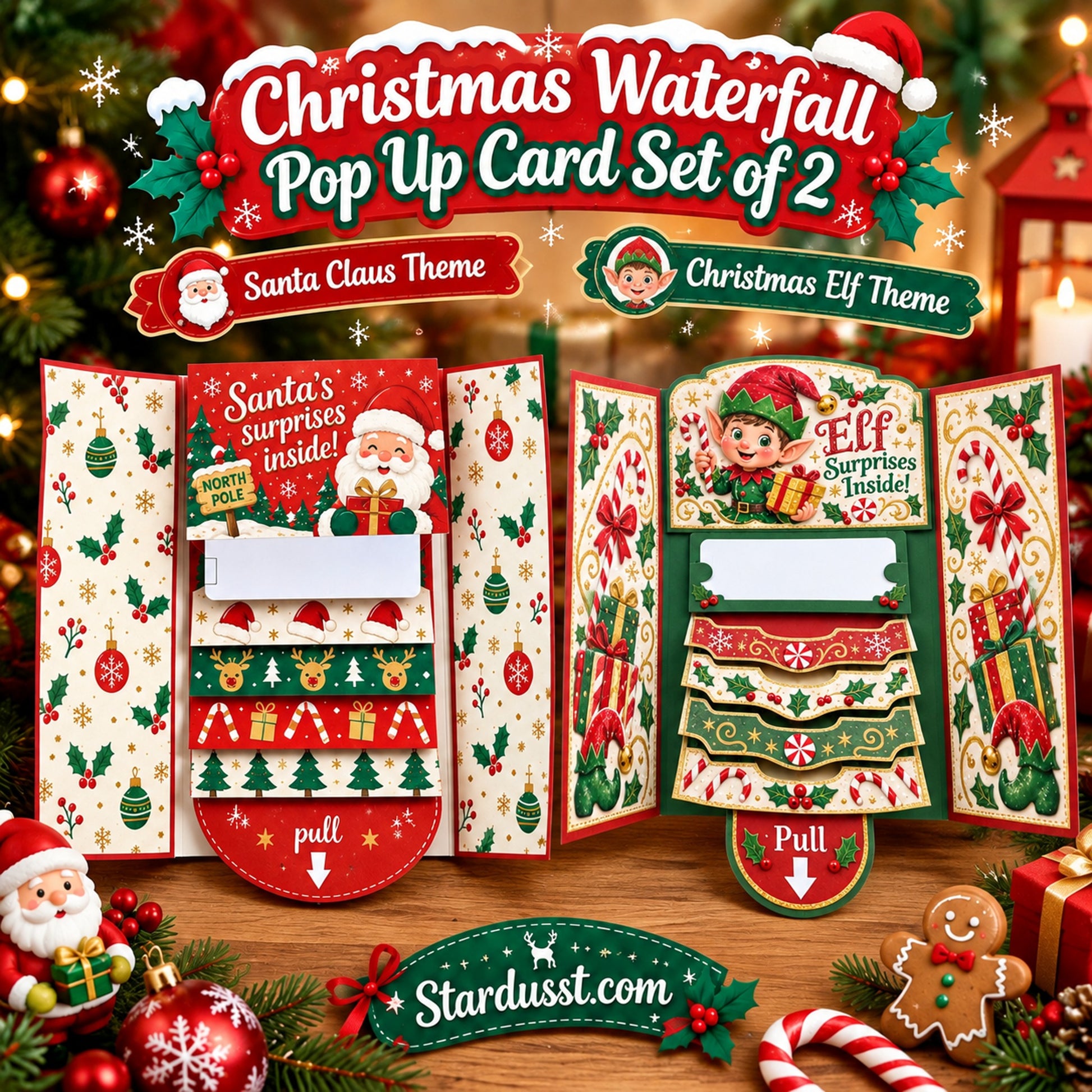 💝70% OFF!!!-Ready for Christmas!🎄🎁Christmas Pull-Tab 3D Greeting Card – Interactive Sliding Design