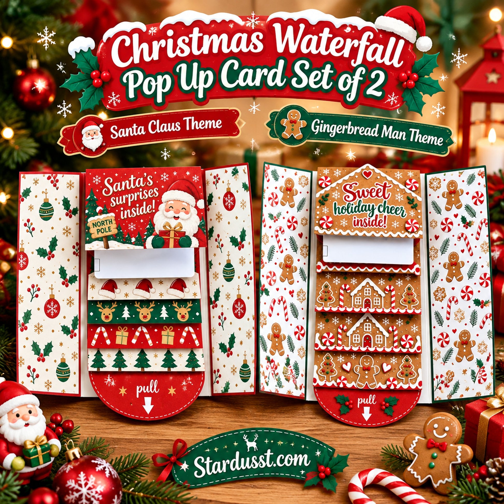 💝70% OFF!!!-Ready for Christmas!🎄🎁Christmas Pull-Tab 3D Greeting Card – Interactive Sliding Design