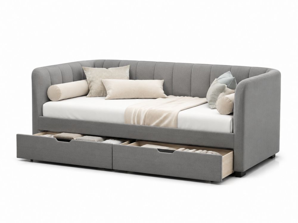 Łóżko z tkaniny szare z szufladami 200cm x 90cm