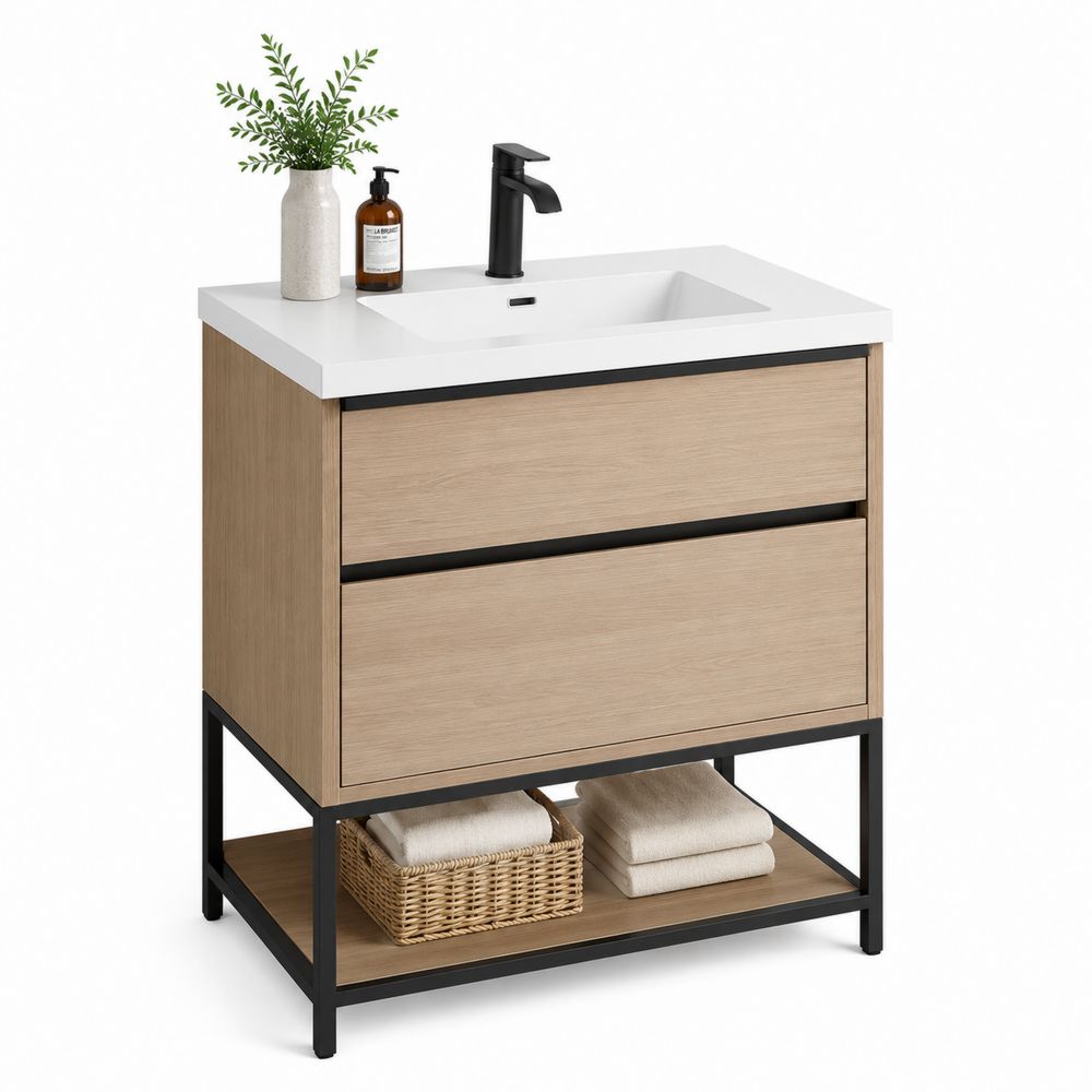 Szafka łazienkowa z szufladami i półką MDF 80 cm Beżowy/Czarny