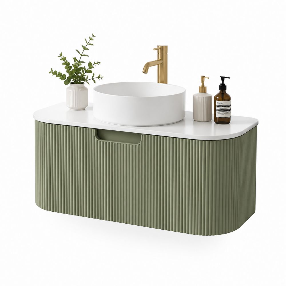 Zielona szafka pod umywalkę z MDF i umywalką ceramiczną