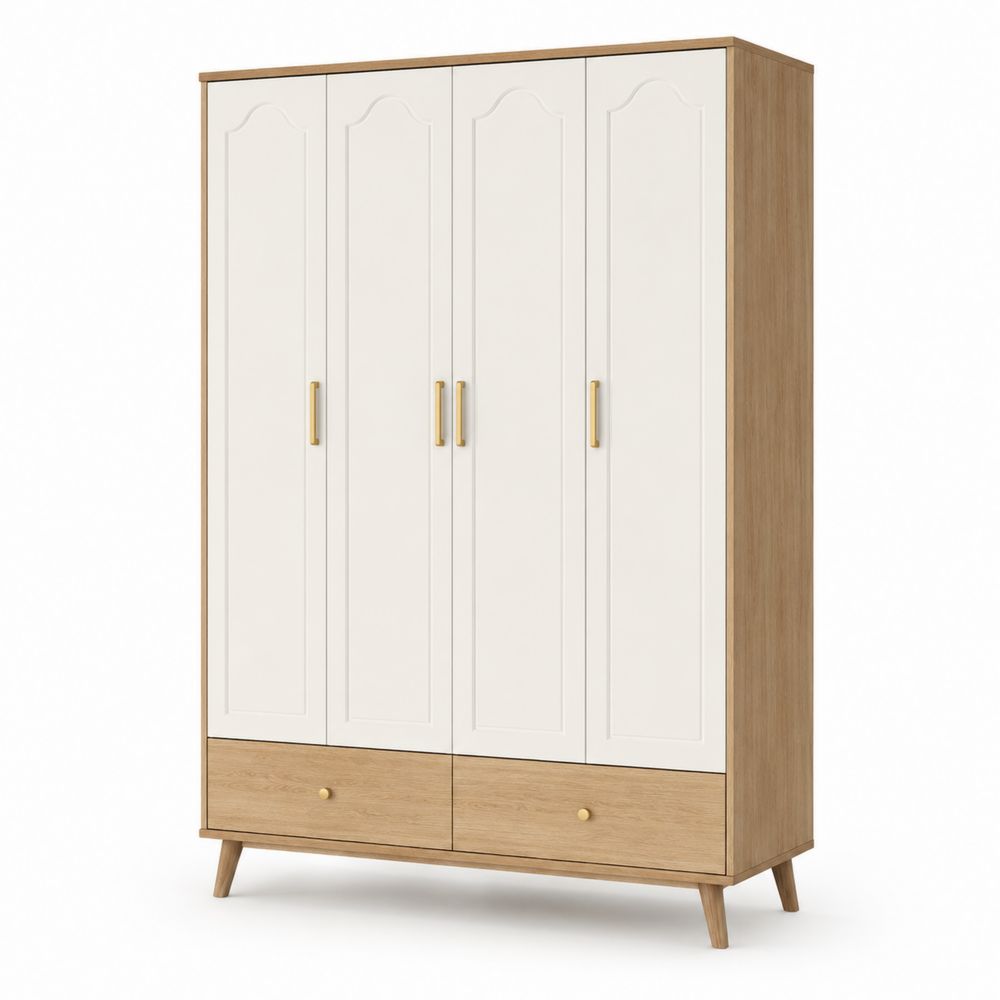 Szafa drewniana czterodrzwiowa beżowa z MDF 200x160x50 cm