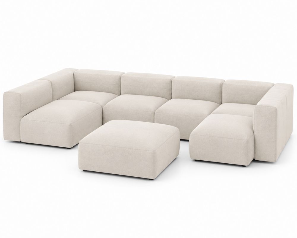 Modułowa sofa narożna z podnóżkiem z tkaniny jasnobeżowy