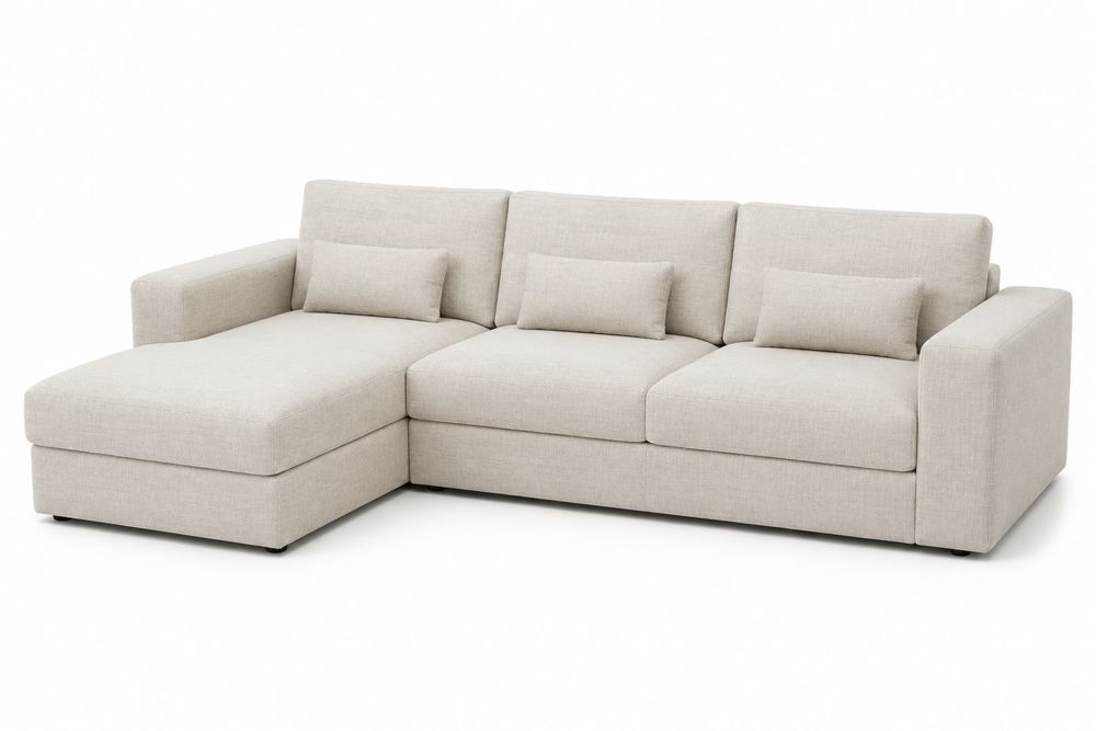 Sofa narożna modułowa z szezlongiem, materiał: tkanina lniana, kolor: Kremowy