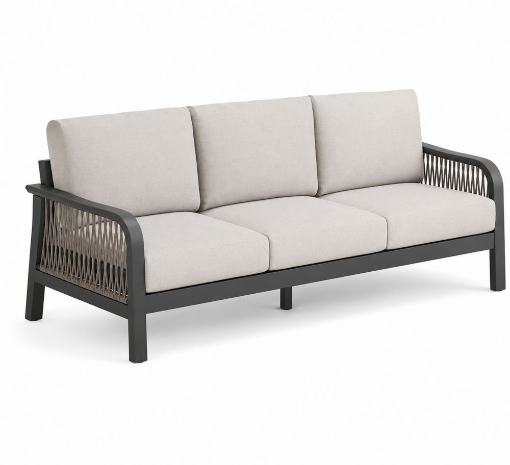 Sofa ogrodowa aluminiowa z beżowymi poduszkami