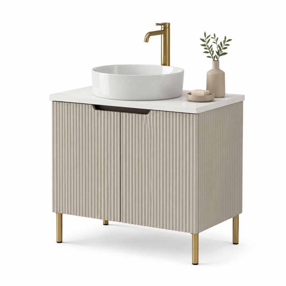 Szafka pod umywalkę z drewna MDF z umywalką ceramiczną, Biały/Złoty