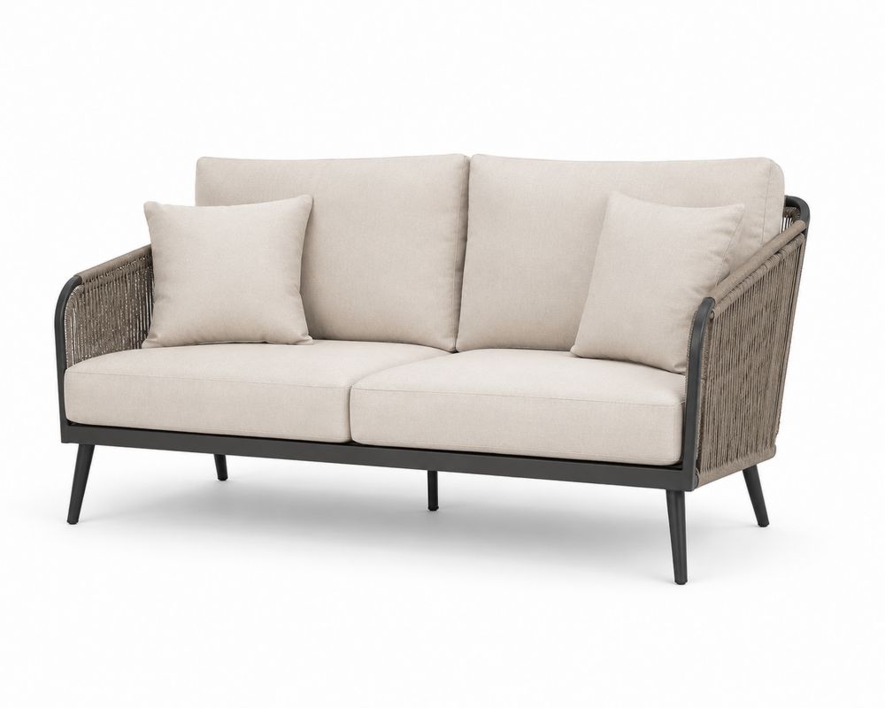 Sofa ogrodowa 2-osobowa metalowa z pokrowcami poliestrowymi Beżowa