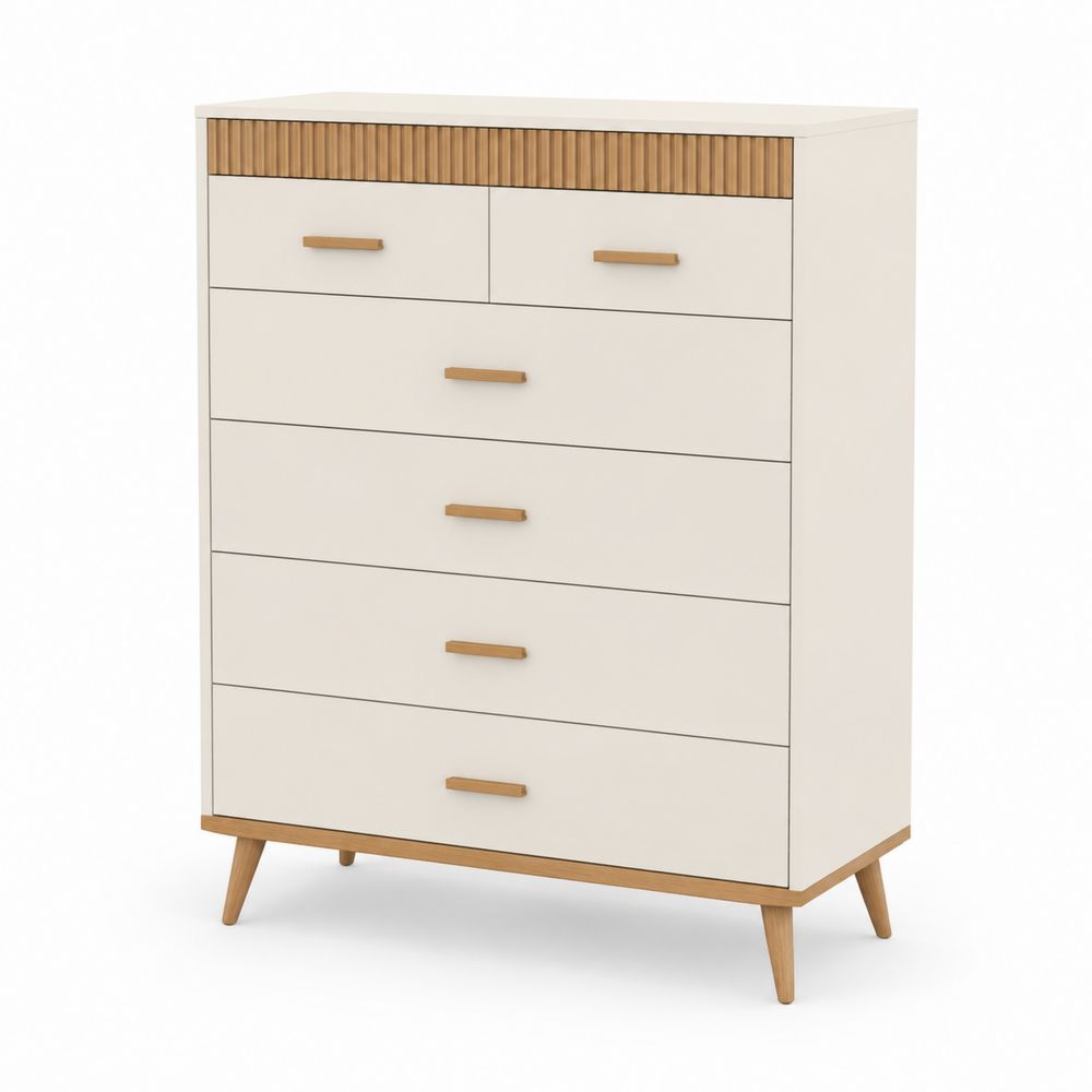 Komoda z MDF i Drewna Bukowego Kremowa 100x40x120 cm