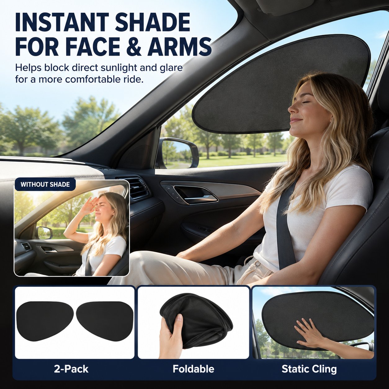 2/4er-Pack Auto-Fenster-Sonnenschutzfolien – statisch haftender UV-Blocker und Blendschutz, faltbares Autozubehör für Limousinen und SUVs
