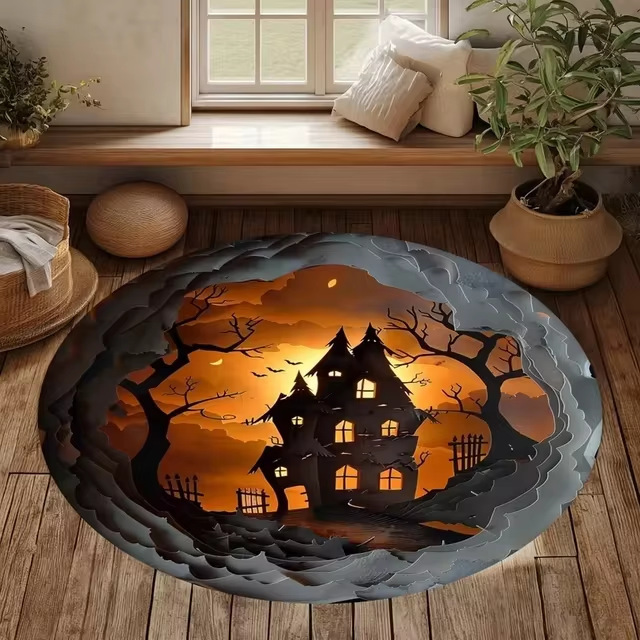 🎃Halloween Round Area Rug – Non-Slip Washable Carpet for Living Room, Bedroom, Sofa, and Home Decor