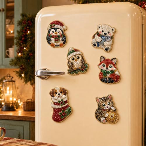 🎄DIY Diamond Painting Christmas Magnets – Sparkling Handmade Refrigerator Magnets for Holiday Decor, Crafts & Gifts