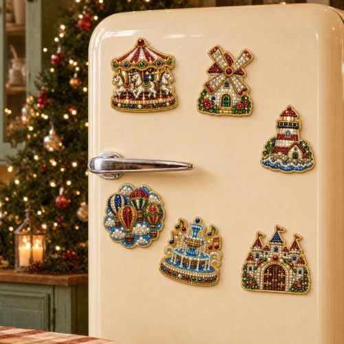 🎄DIY Diamond Painting Christmas Magnets – Sparkling Handmade Refrigerator Magnets for Holiday Decor, Crafts & Gifts