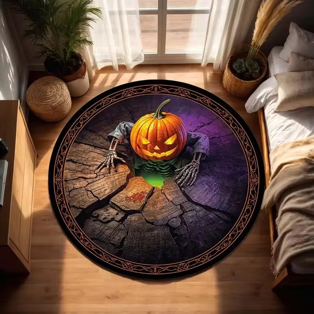 🎃Halloween Round Area Rug – Non-Slip Washable Carpet for Living Room, Bedroom, Sofa, and Home Decor