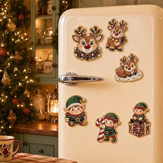 🎄DIY Diamond Painting Christmas Magnets – Sparkling Handmade Refrigerator Magnets for Holiday Decor, Crafts & Gifts