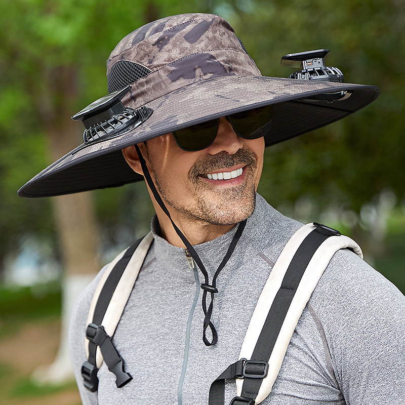 Large Brim Sun Hat Large Size Rechargeable Cool Hat Men'S Outdoor Camping Hiking Solar Quick-Drying Fisherman Hat Fan