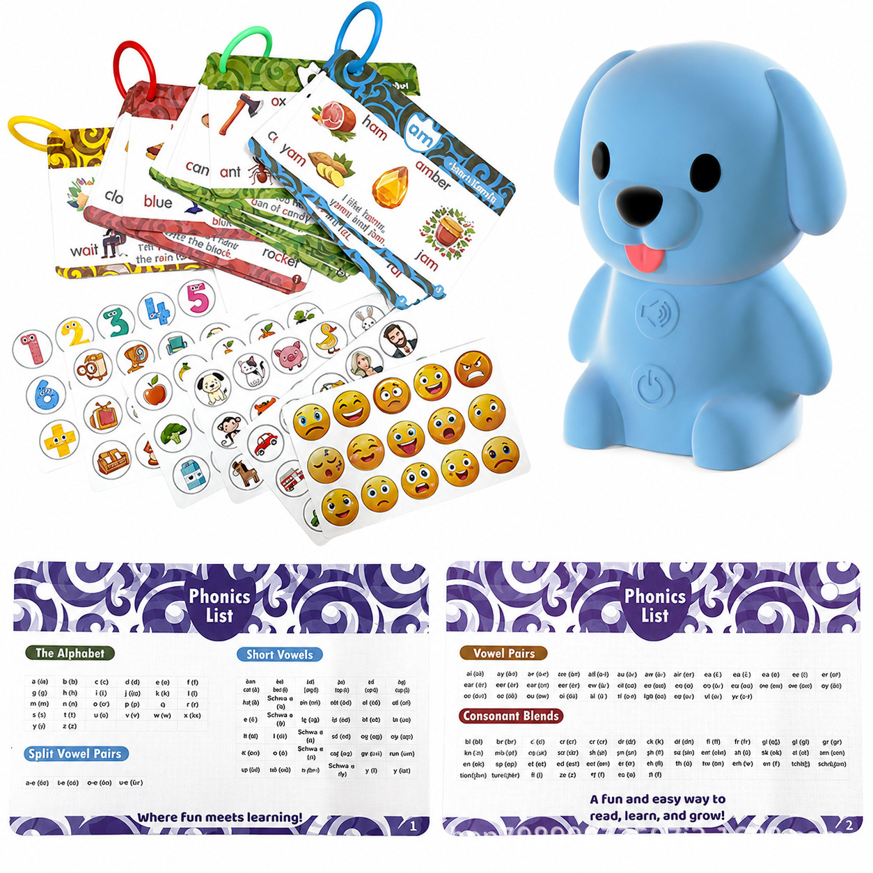 🐶Kids English Phonics Learning Machine – Interactive Flash Cards Reader for Early Learning, Spelling & Vocabulary Development