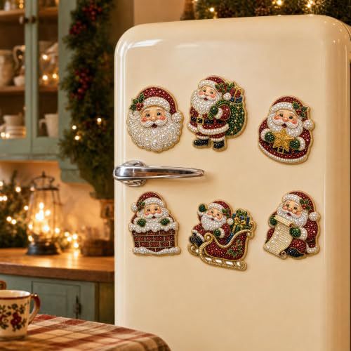 🎄DIY Diamond Painting Christmas Magnets – Sparkling Handmade Refrigerator Magnets for Holiday Decor, Crafts & Gifts