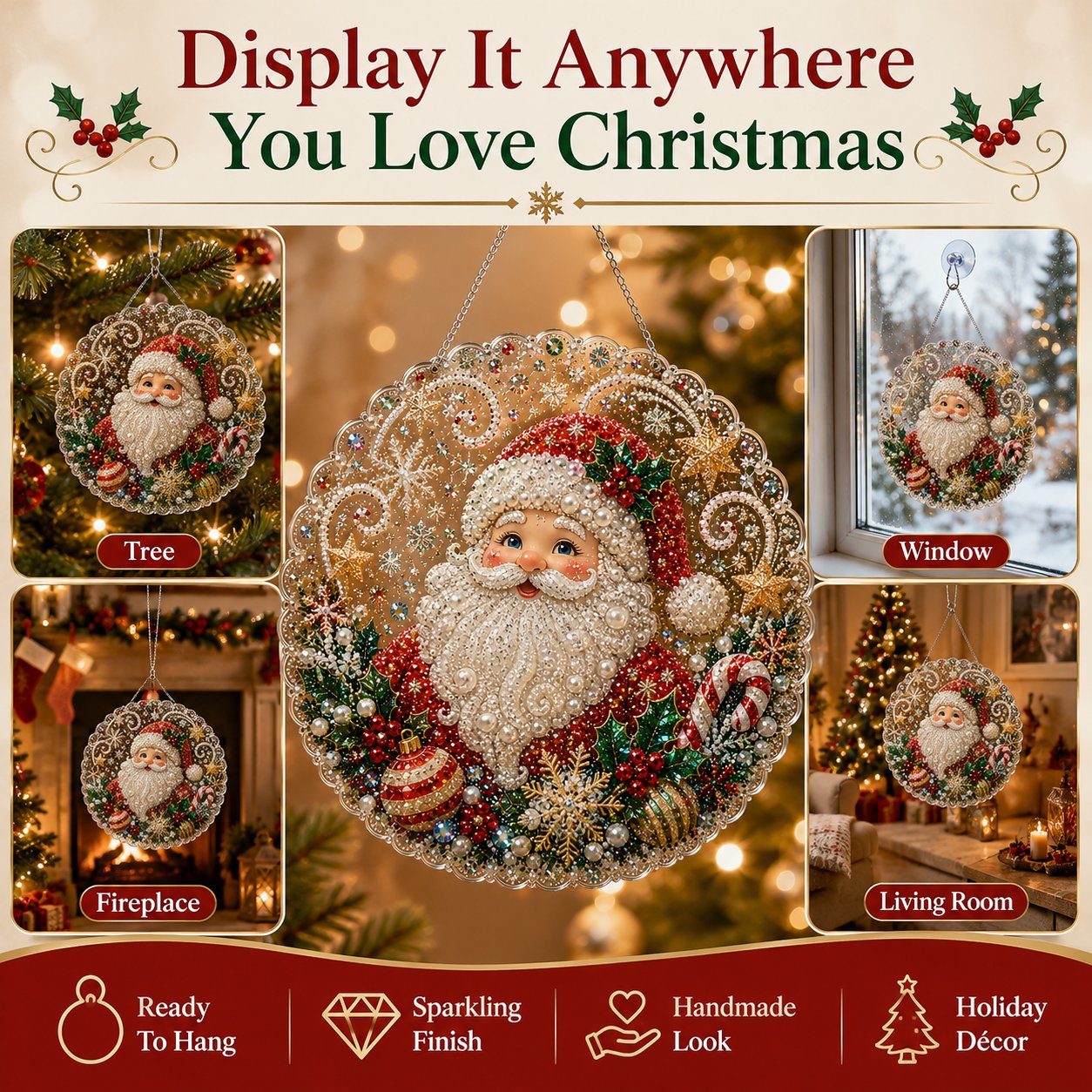 🎄 LAST DAY 49% OFF – ✨ Christmas Pearl Diamond Art Hanging Ornament Kit | Luxury Flocked Canvas with Scratch-Resistant Non-Fading Pearl Beads DIY Handmade Holiday Hanging Decor 🎅💎