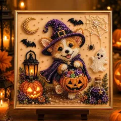 Framed Halloween Corgi - Pearls Painting Kit DIY Halloween Diamond Painting Pearl Dot Crafts 30x30CM