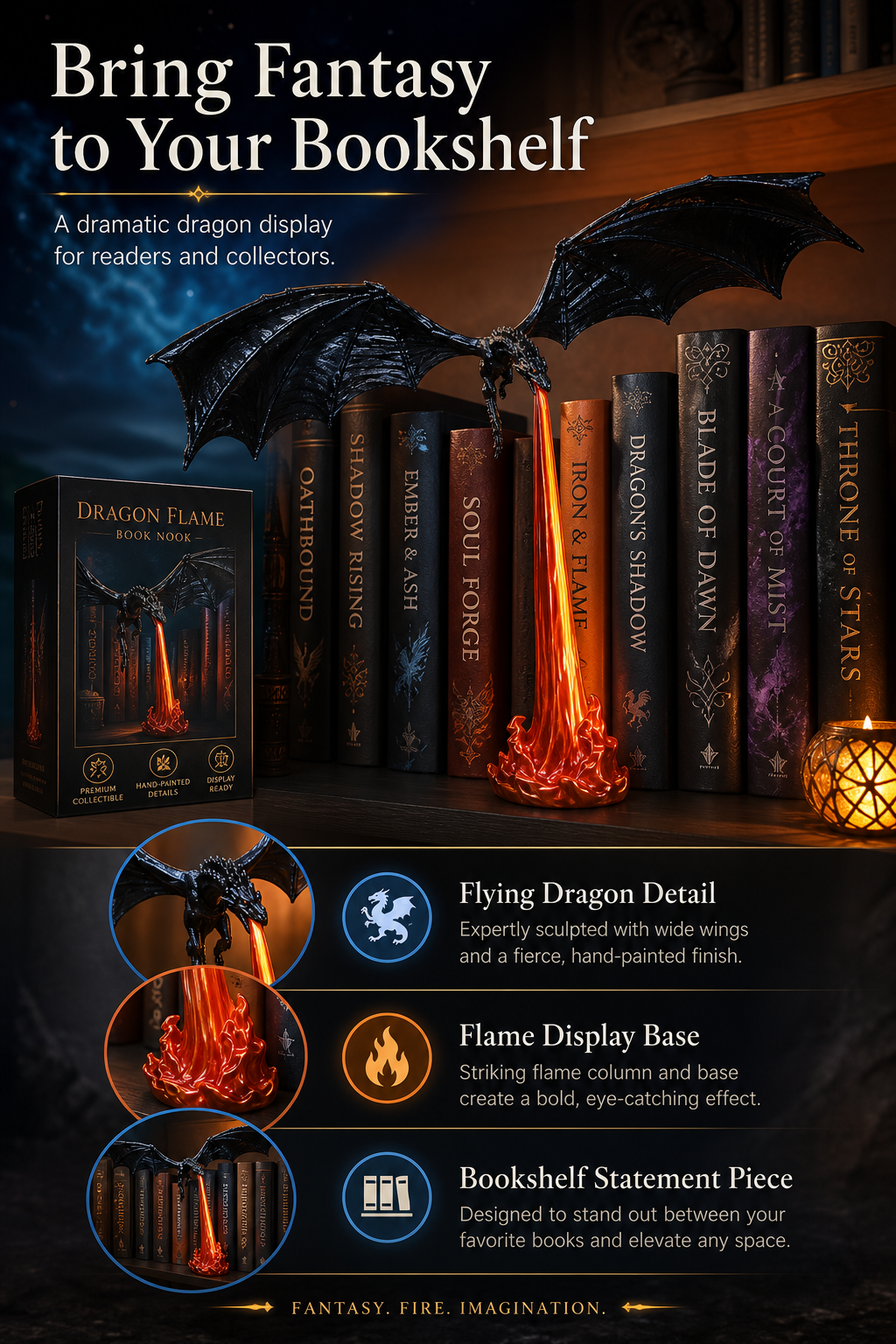 HOTDragon Flame Book Nook detail 2