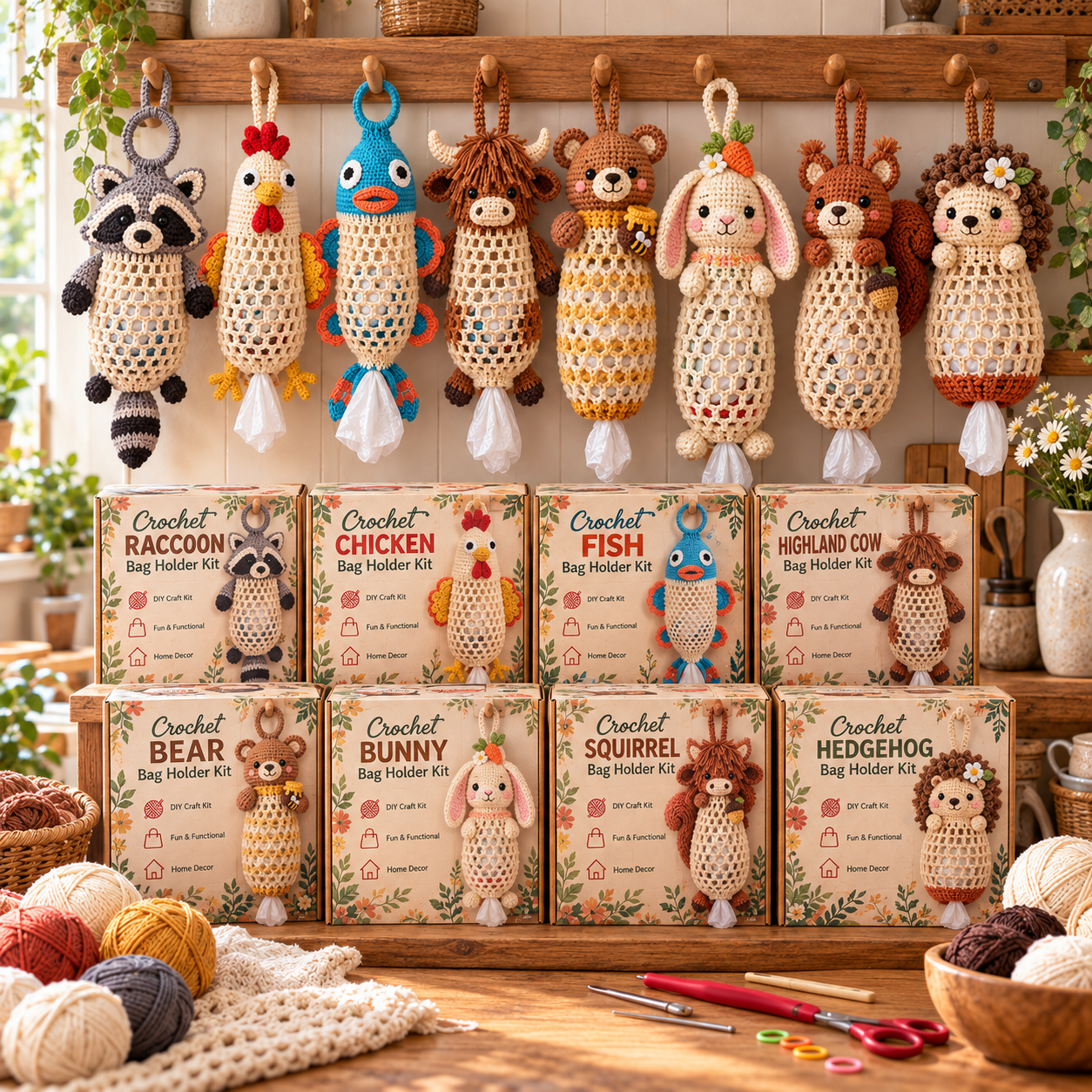 🔥LAST DAY 49% OFF  — Crochet Animal Bag Holder DIY Kit | 11 Adorable Designs