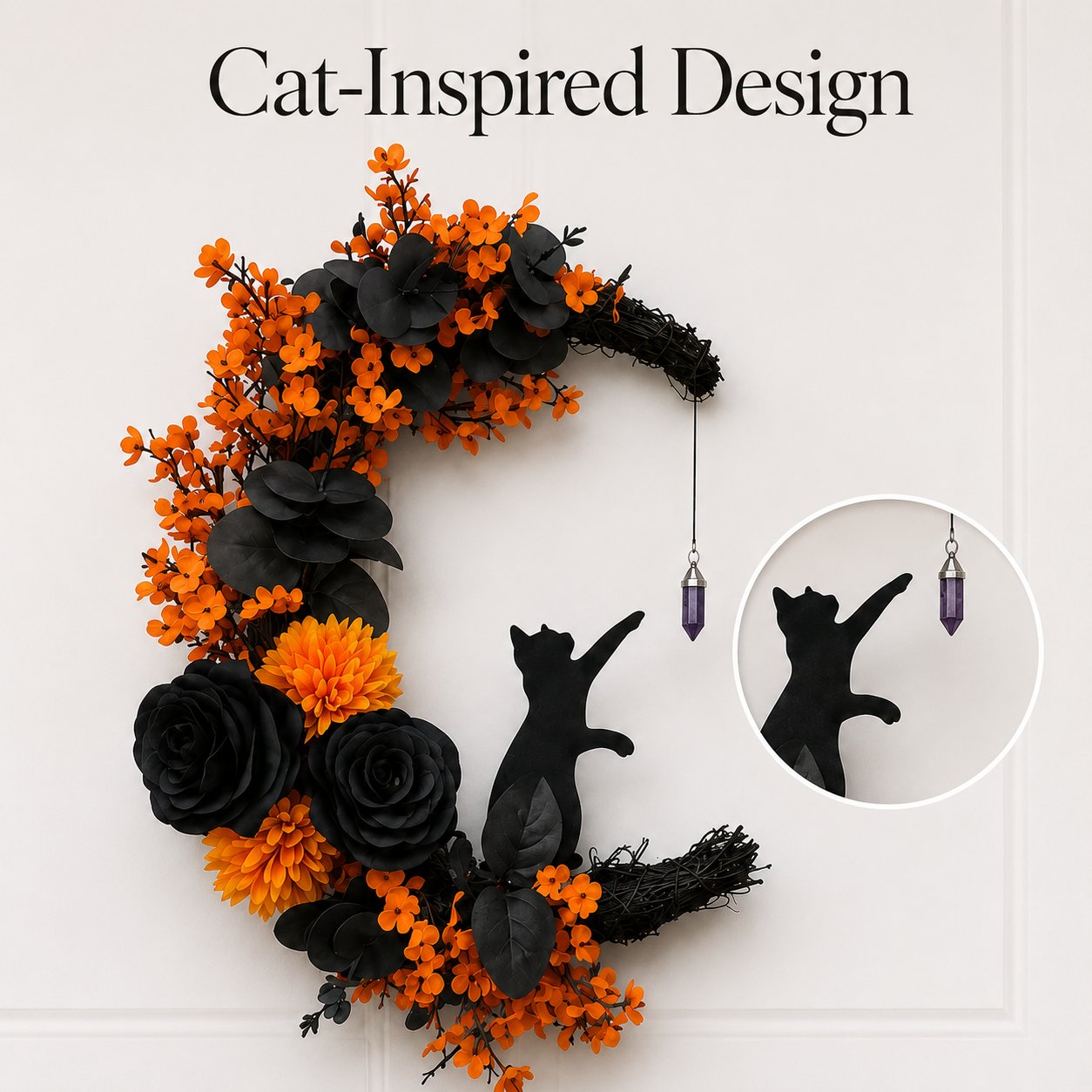 Handmade Halloween Cat Wreath( detail 1