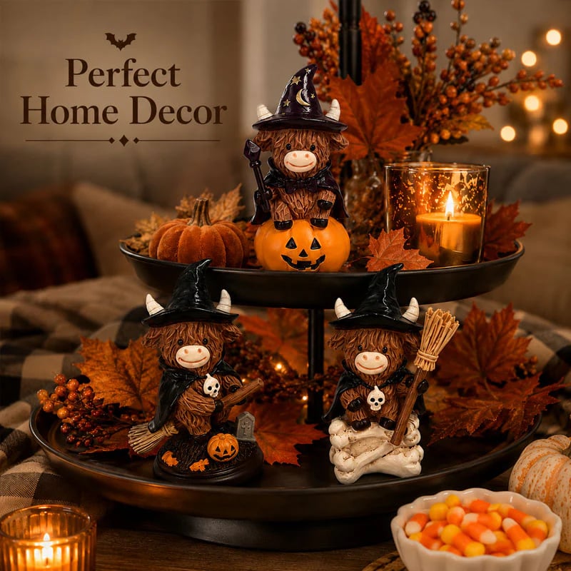 Halloween Highland Cow Witch Ornament 🐮🧙‍♀️ – Spooky‑Cute Resin Figurine for Cozy Fall Décor