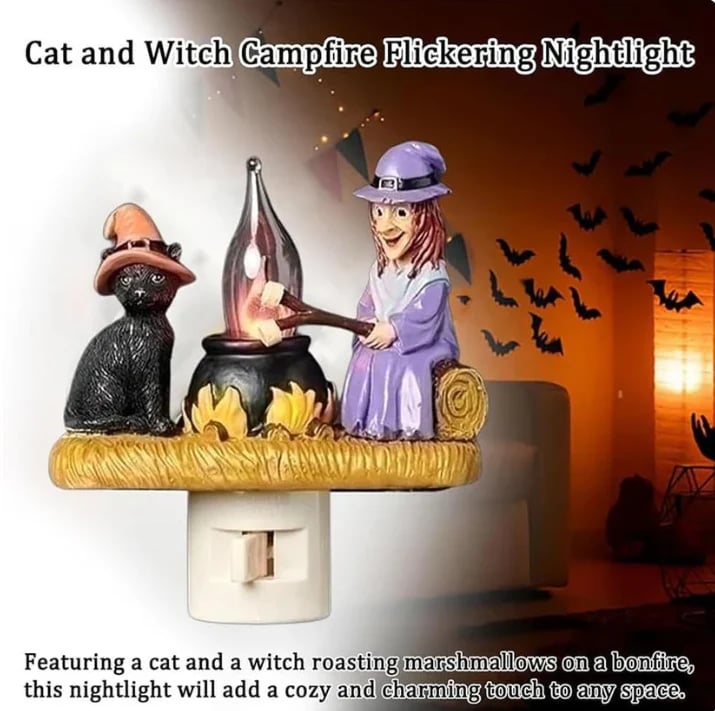 Ghost Campfire Flickering Nightlight 👻🔥 – Cute Marshmallow Ghost Plug‑In Lamp for Cozy Halloween Glow